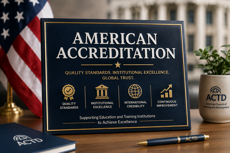 American accreditation plaque representing quality standards, institutional excellence, international credibility, and continuous improvement.